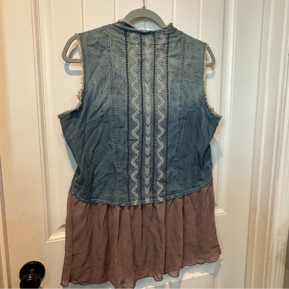 NWT Cruel Girl Denim and Brown Sleeveless Top Size XL - Picture 6 of 9